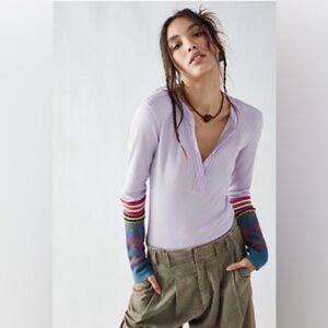 Free People Lavender Long Sleeve Thermal Top